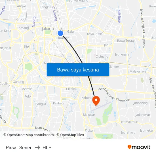 Pasar Senen to HLP map