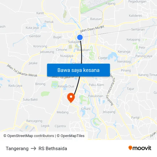 Tangerang to RS Bethsaida map