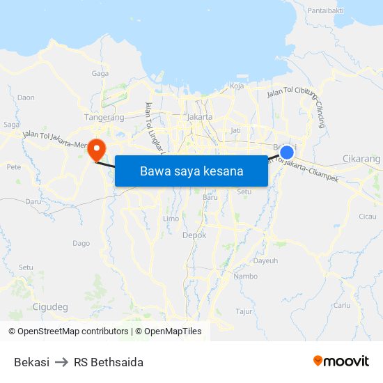 Bekasi to RS Bethsaida map
