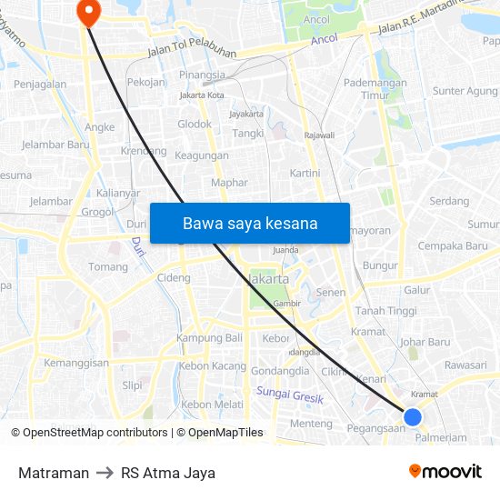 Matraman to RS Atma Jaya map