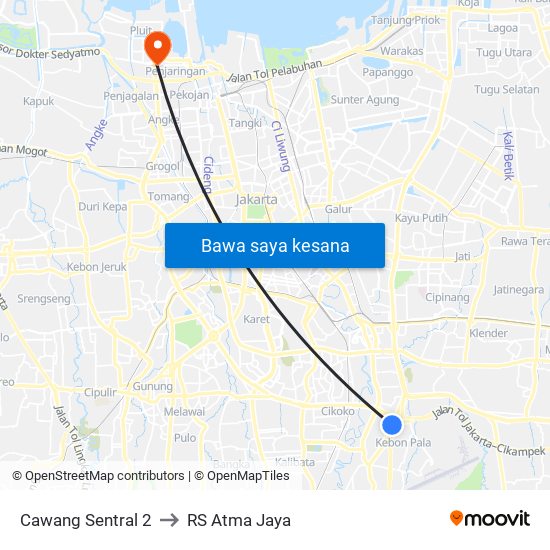 Cawang Sentral 2 to RS Atma Jaya map