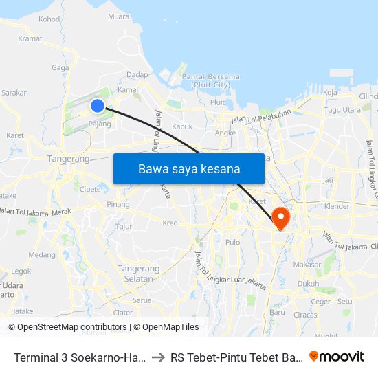 Terminal 3 Soekarno-Hatta to RS Tebet-Pintu Tebet Barat map