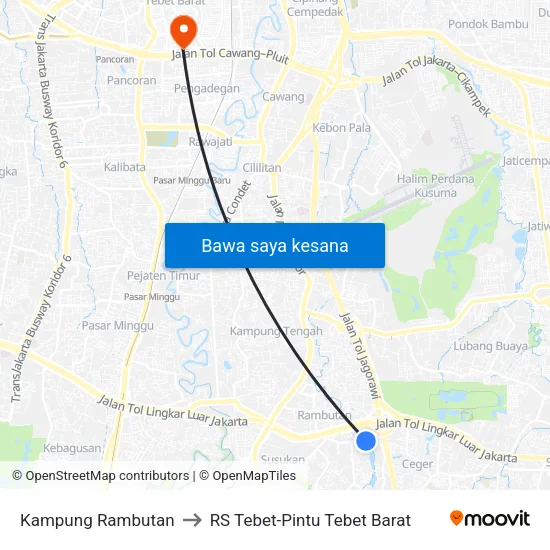 Kampung Rambutan to RS Tebet-Pintu Tebet Barat map