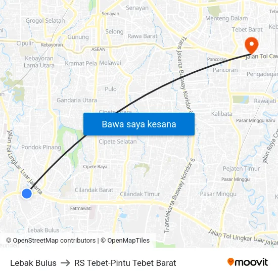 Lebak Bulus to RS Tebet-Pintu Tebet Barat map