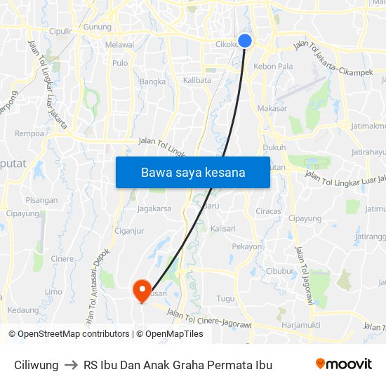 Ciliwung to RS Ibu Dan Anak Graha Permata Ibu map