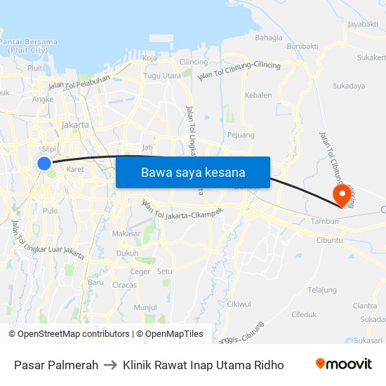 Pasar Palmerah to Klinik Rawat Inap Utama Ridho map