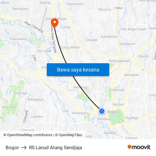 Bogor to RS Lanud Atang Sendjaja map