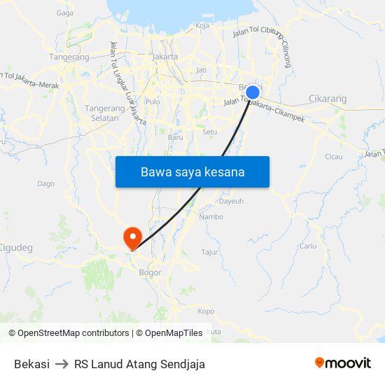 Bekasi to RS Lanud Atang Sendjaja map