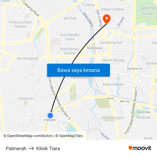 Palmerah to Klinik Tiara map