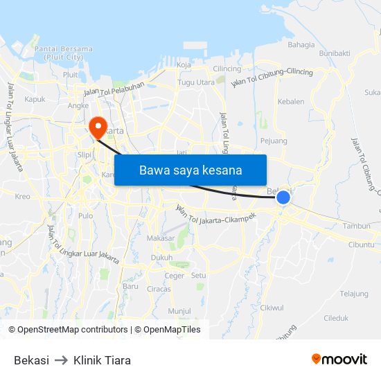 Bekasi to Klinik Tiara map