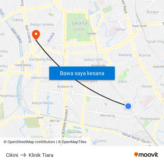 Cikini to Klinik Tiara map