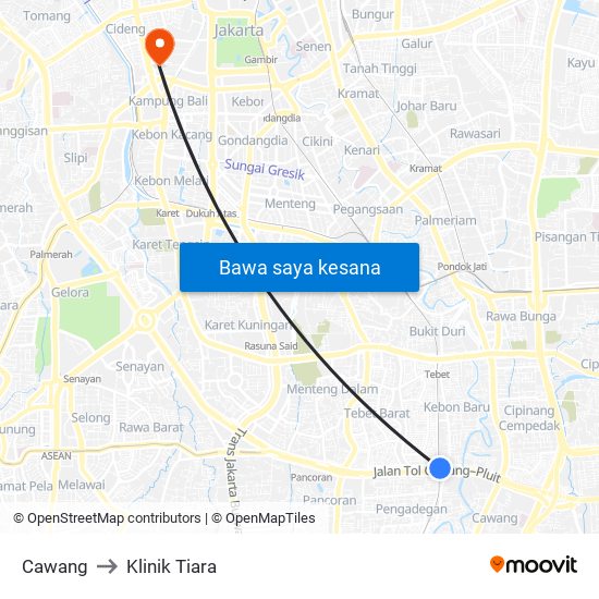 Cawang to Klinik Tiara map