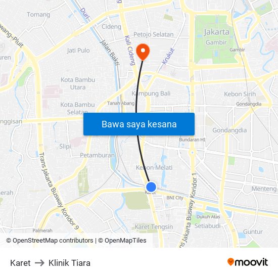 Karet to Klinik Tiara map