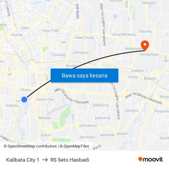 Kalibata City 1 to RS Seto Hasbadi map