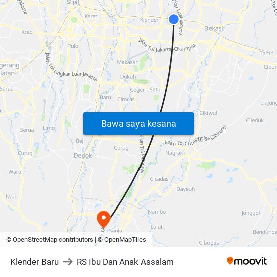 Klender Baru to RS Ibu Dan Anak Assalam map