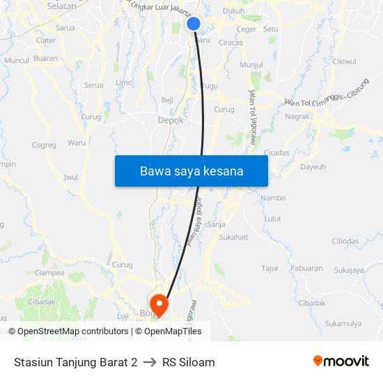 Stasiun Tanjung Barat 2 to RS Siloam map