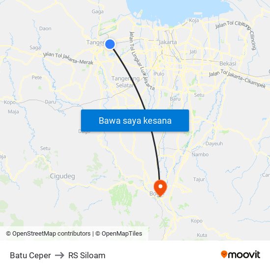 Batu Ceper to RS Siloam map