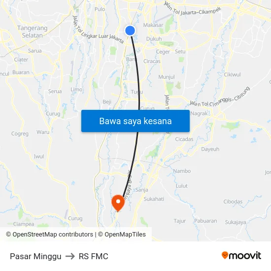 Pasar Minggu to RS FMC map