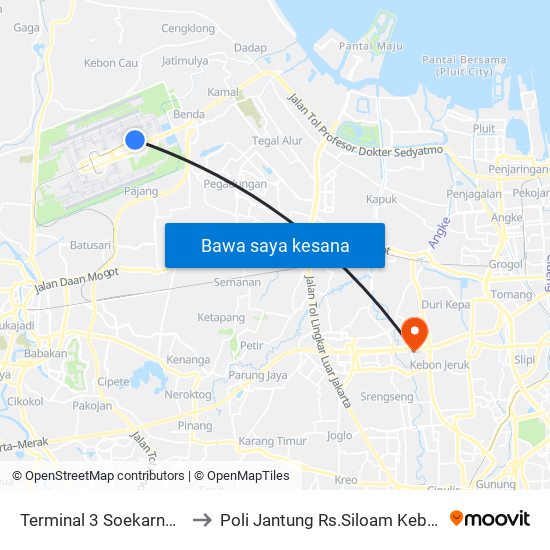 Terminal 3 Soekarno-Hatta to Poli Jantung Rs.Siloam Kebon Jeruk map