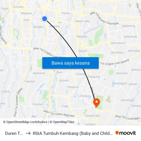 Duren Tiga to RSIA Tumbuh Kembang (Baby and Child Clinic) map