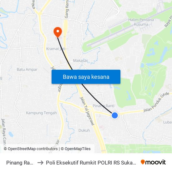 Pinang Ranti to Poli Eksekutif Rumkit POLRI RS Sukanto map