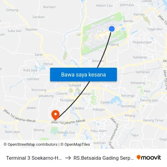 Terminal 3 Soekarno-Hatta to RS.Betsaida Gading Serpong map