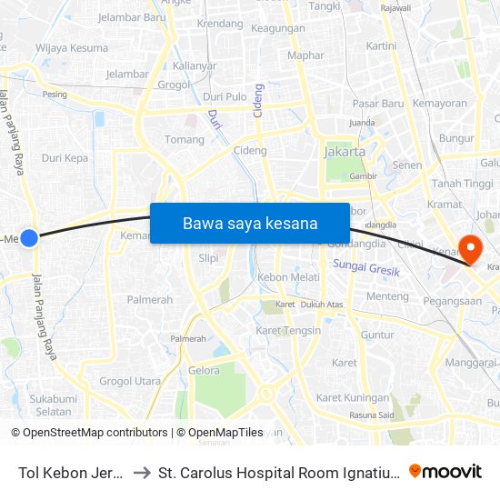 Tol Kebon Jeruk 1 to St. Carolus Hospital Room Ignatius I #11 map