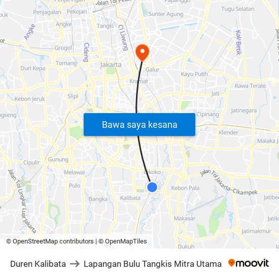 Duren Kalibata to Lapangan Bulu Tangkis Mitra Utama map