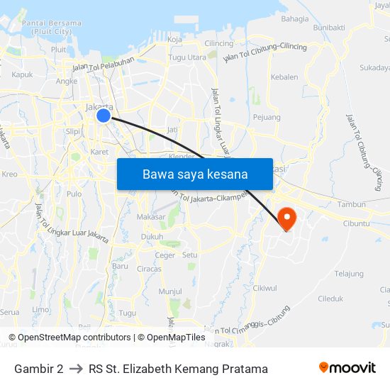 Gambir 2 to RS St. Elizabeth Kemang Pratama map