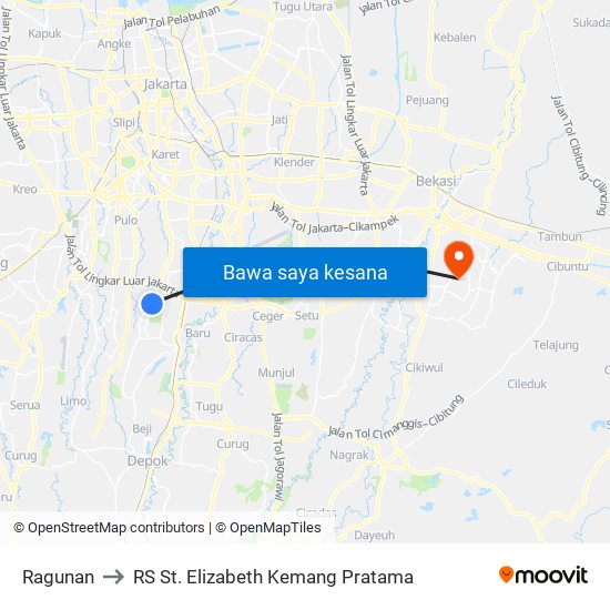 Ragunan to RS St. Elizabeth Kemang Pratama map