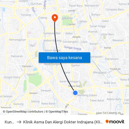 Kuningan to Klinik Asma Dan Alergi Dokter Indrajana (Klinik Asma Alergi Dr Indrajana) map