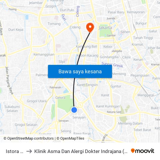 Istora Mandiri to Klinik Asma Dan Alergi Dokter Indrajana (Klinik Asma Alergi Dr Indrajana) map