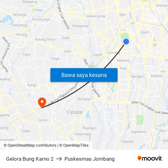 Gelora Bung Karno 2 to Puskesmas Jombang map