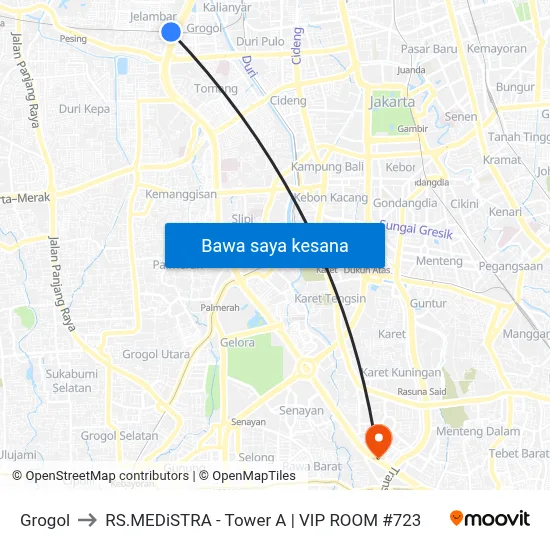 Grogol to RS.MEDiSTRA - Tower A | VIP ROOM #723 map