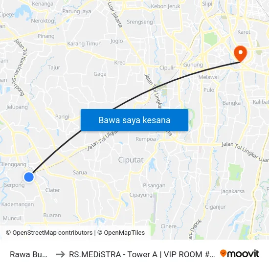 Rawa Buntu to RS.MEDiSTRA - Tower A | VIP ROOM #723 map