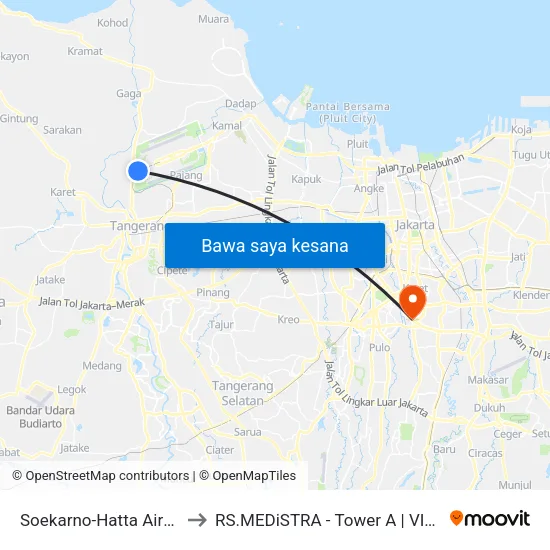 Soekarno-Hatta Airport (Shia) to RS.MEDiSTRA - Tower A | VIP ROOM #723 map