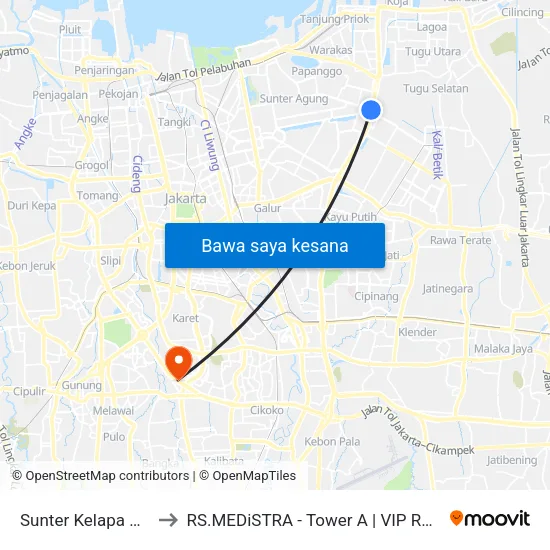 Sunter Kelapa Gading to RS.MEDiSTRA - Tower A | VIP ROOM #723 map