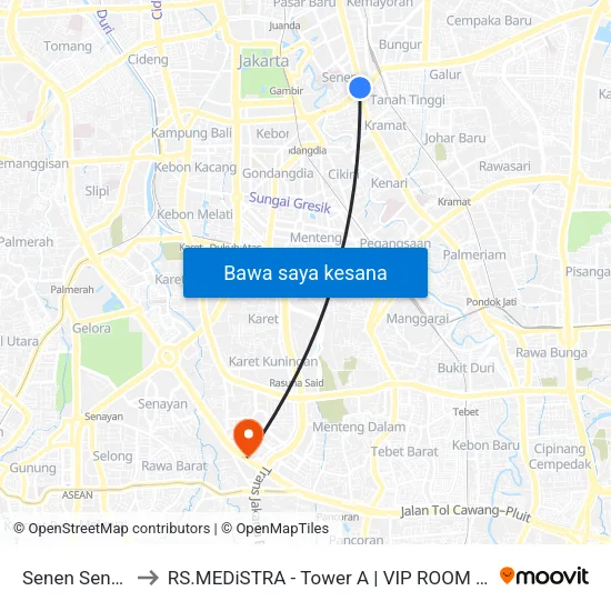 Senen Sentral to RS.MEDiSTRA - Tower A | VIP ROOM #723 map