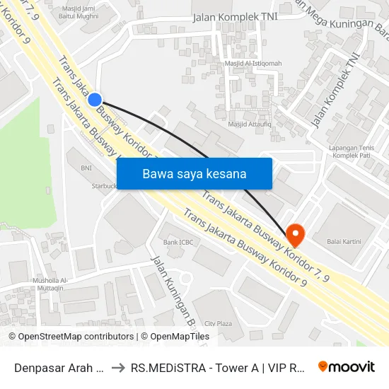 Denpasar Arah Timur to RS.MEDiSTRA - Tower A | VIP ROOM #723 map