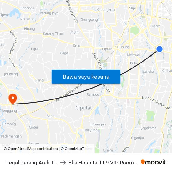 Tegal Parang Arah Timur to Eka Hospital Lt.9 VIP Room 9189 map