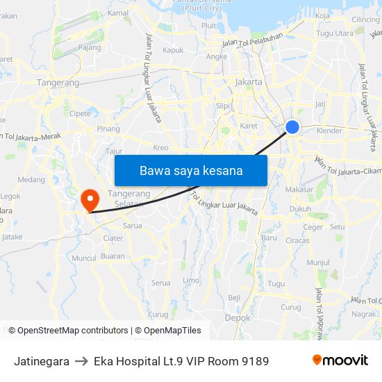 Jatinegara to Eka Hospital Lt.9 VIP Room 9189 map