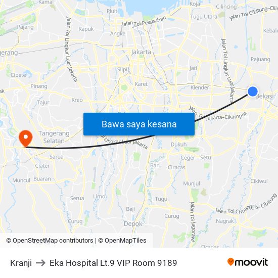 Kranji to Eka Hospital Lt.9 VIP Room 9189 map