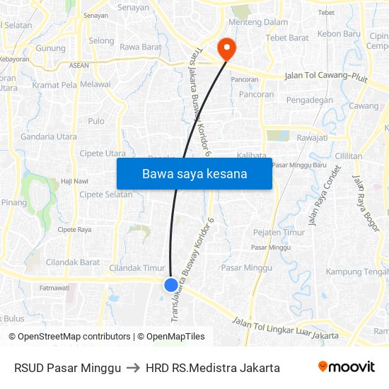 RSUD Pasar Minggu to HRD RS.Medistra Jakarta map