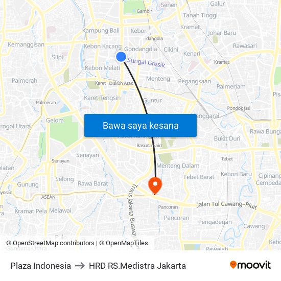 Plaza Indonesia to HRD RS.Medistra Jakarta map