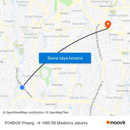 PONDOK Pinang to HRD RS.Medistra Jakarta map