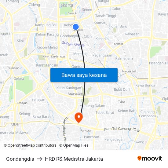 Gondangdia to HRD RS.Medistra Jakarta map