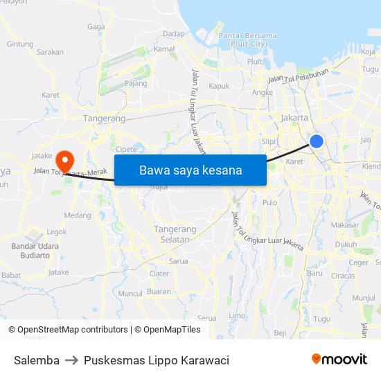 Salemba to Puskesmas Lippo Karawaci map