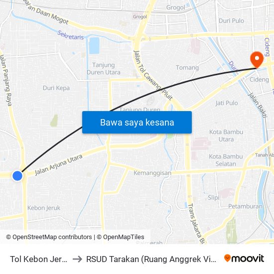 Tol Kebon Jeruk 1 to RSUD Tarakan (Ruang Anggrek Vip 5005) map