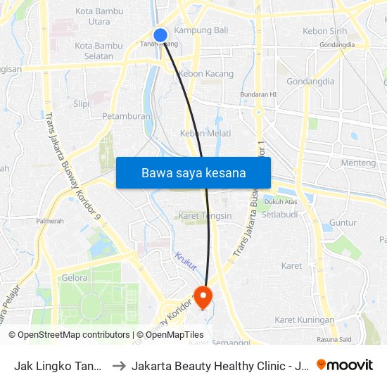 Jak Lingko Tanah Abang to Jakarta Beauty Healthy Clinic - Jakarta Hospital map