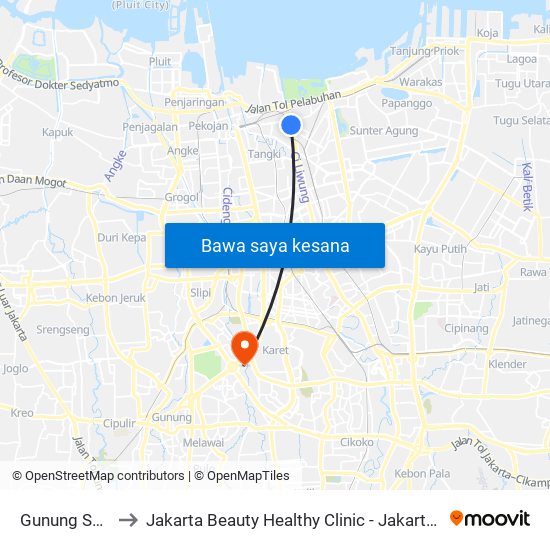 Gunung Sahari to Jakarta Beauty Healthy Clinic - Jakarta Hospital map